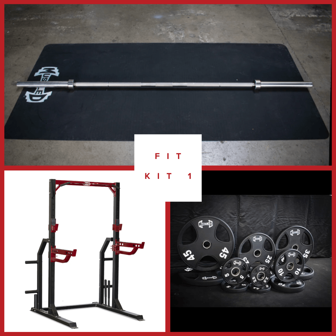 Muscle D Fitness Compact Half Cage Complete Weight Kit  - Storage Squat Rack Adjustable - Dip Handles