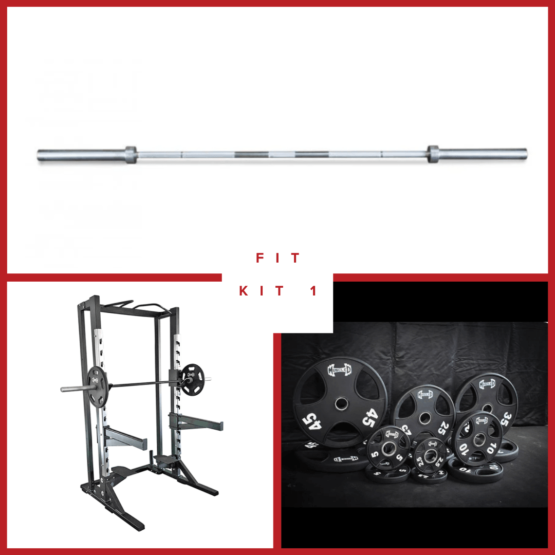 Muscle D Fitness Deluxe Half Rack Complete Weight Set  - Heavy Duty - Adjustable Safety Bars - Pull Up - Vertical Olympic Bar Storage