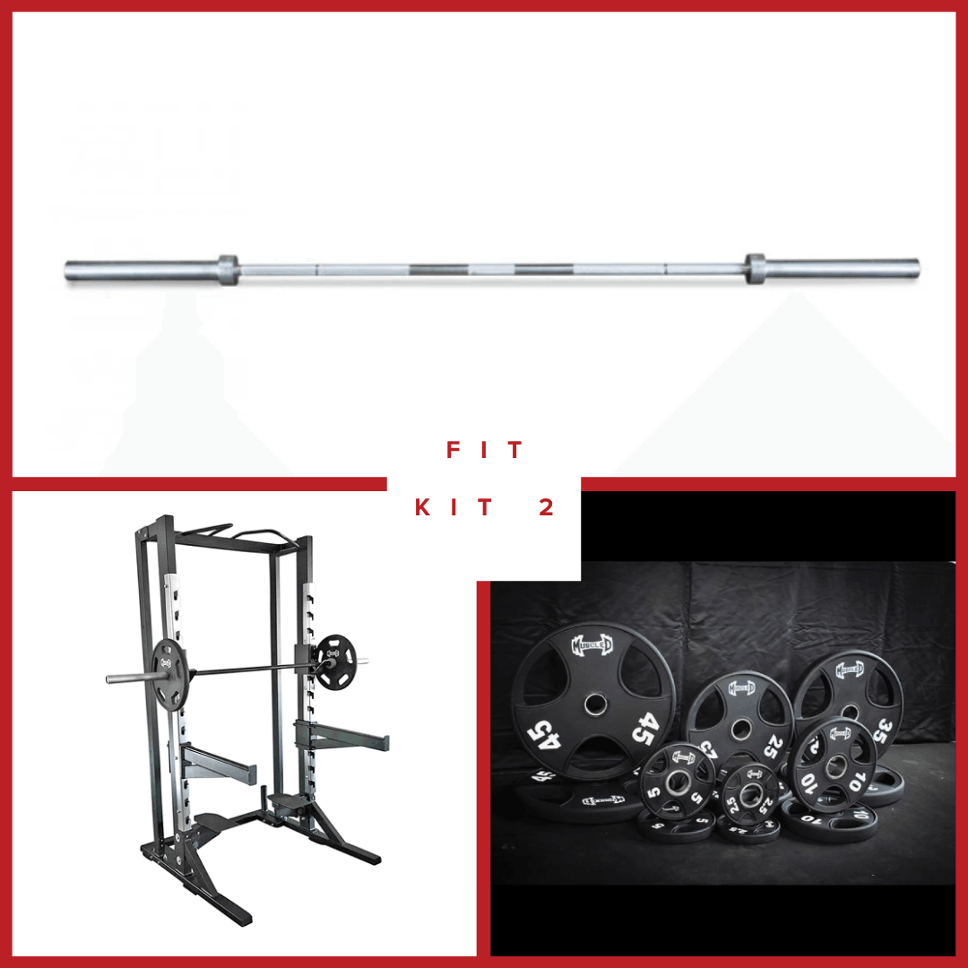 Muscle D Fitness Deluxe Half Rack Complete Weight Set  - Heavy Duty - Adjustable Safety Bars - Pull Up - Vertical Olympic Bar Storage