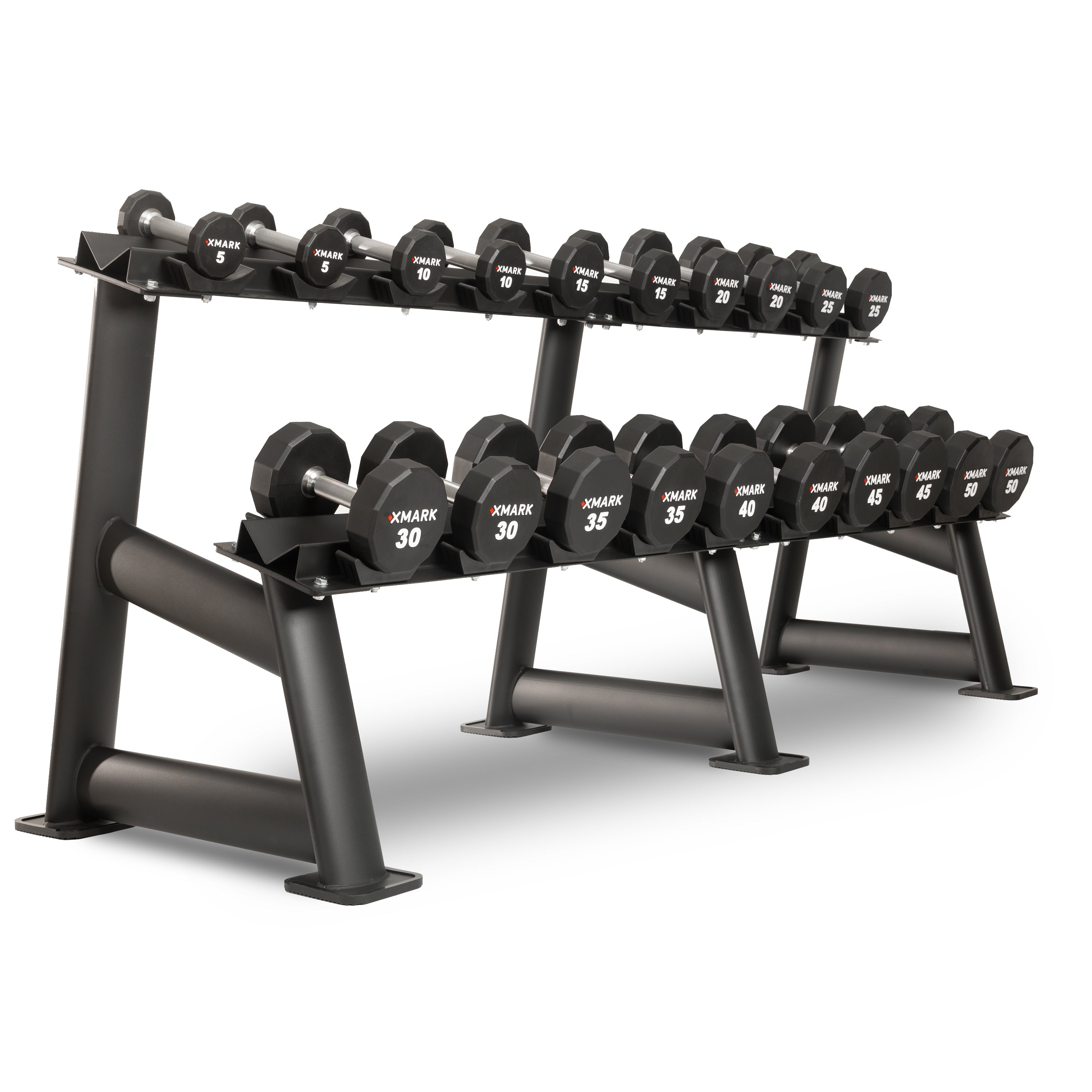 XMARK 12-Sided Commercial Urethane Dumbbells (5-50 lb and 5-75 lb Sets)