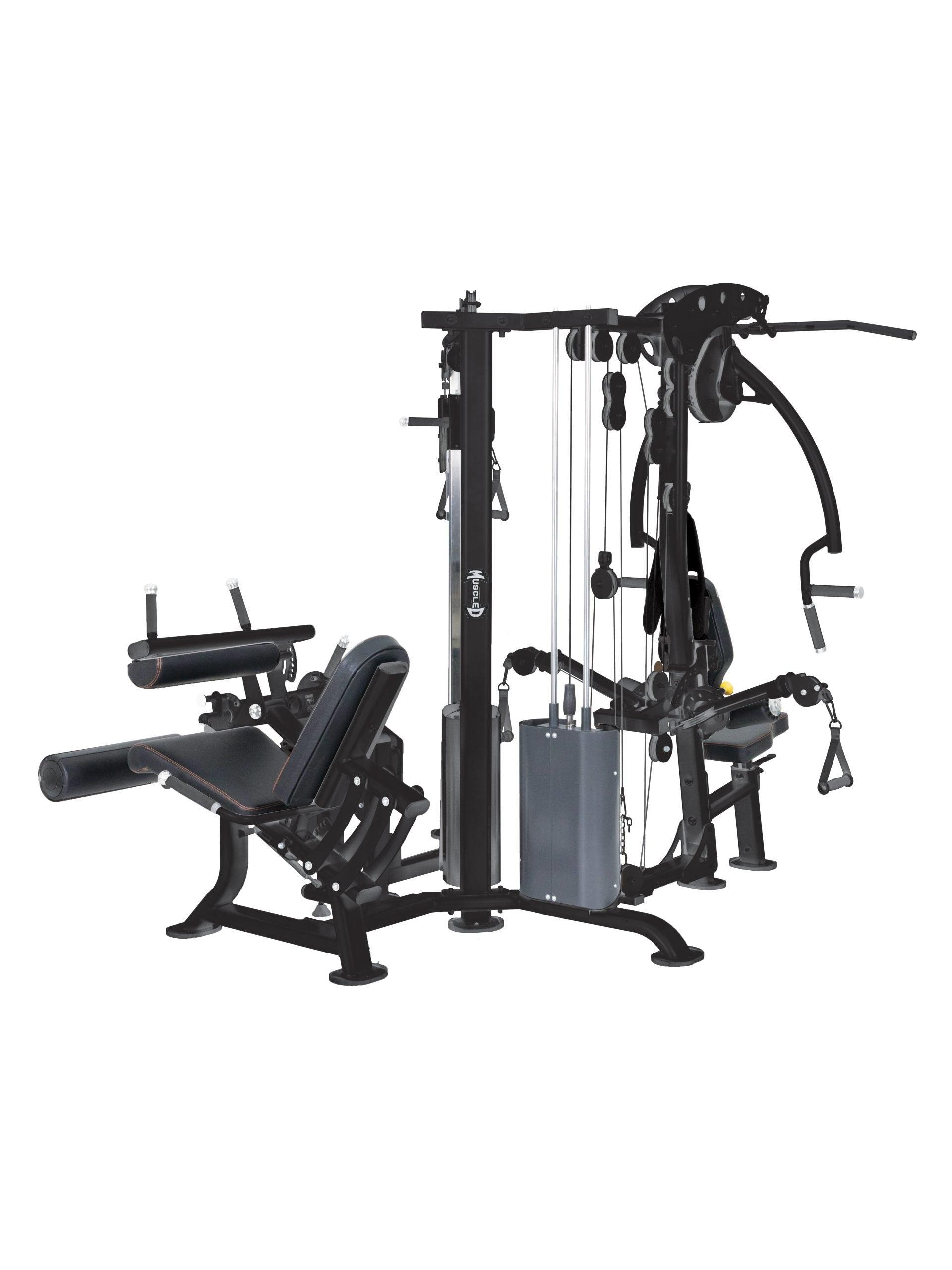 Muscle D Fitness Megatron Corner Gym  - Leg Extension/Leg Curl - Cable Fly - Functional Column - Chest Press - Seated Row - Lat Pulldown